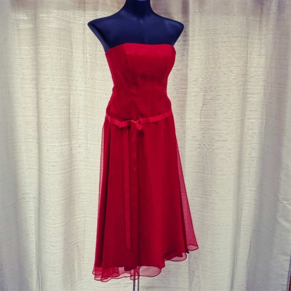 Bari Jay ruby red organza classic formal dress